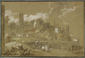 A Campo Vacino látképe, Róma, 1767 alkotó: Charles Joseph Natoire